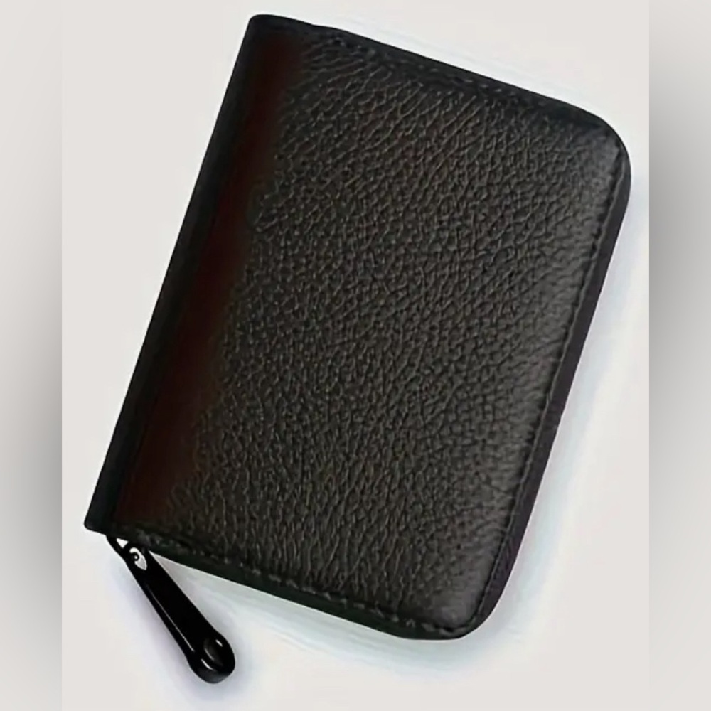 Black Faux Leather Wallet with Zipper and 11 Spots for Cards or Cash